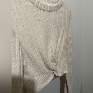 Cream Ribbed Long Sleeve Tee New